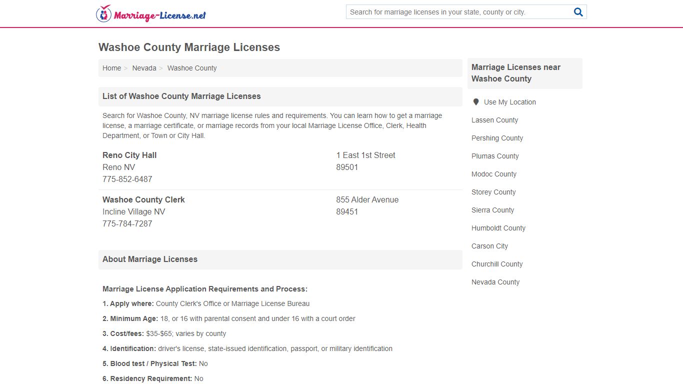 Washoe County Marriage Licenses